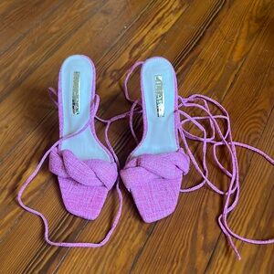 Liliana fabric open toe low lace up sandal